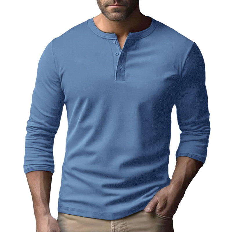 Herren Langarm-Henley-Shirt aus atmungsaktivem Baumwollmix – Arvello