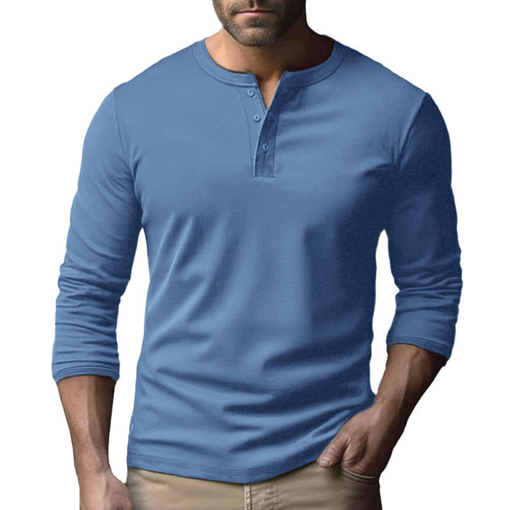 Herren Langarm-Henley-Shirt aus atmungsaktivem Baumwollmix – Arvello