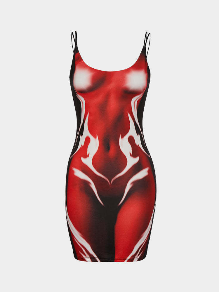 Damen Minikleid im modernen Wasserfall-Design mit verstellbaren Spagetti-Trägern Echo Archiv