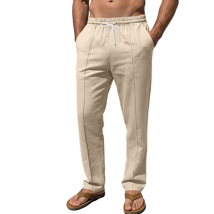 Herren nan atmungsaktive Leinenmisch-Hose mit Tunnelzug Bügelfalte und geradem Bein Echo Archiv