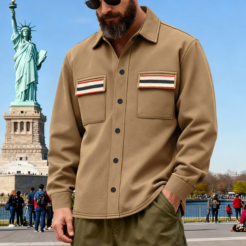 Herren Overshirt-Jacke mit Druckknopfleiste und gestreiften Brusttaschen – Taviero