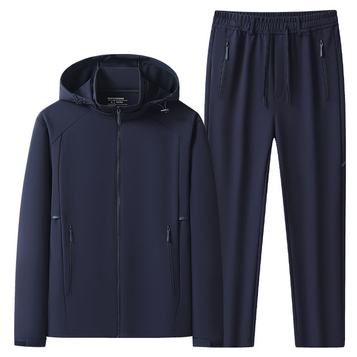 Herren Wetterfester Softshell-Trainingsanzug mit Kapuzen‑Zipjacke, Reißverschluss‑Taschen & konischer Jogginghose Echoarchiv