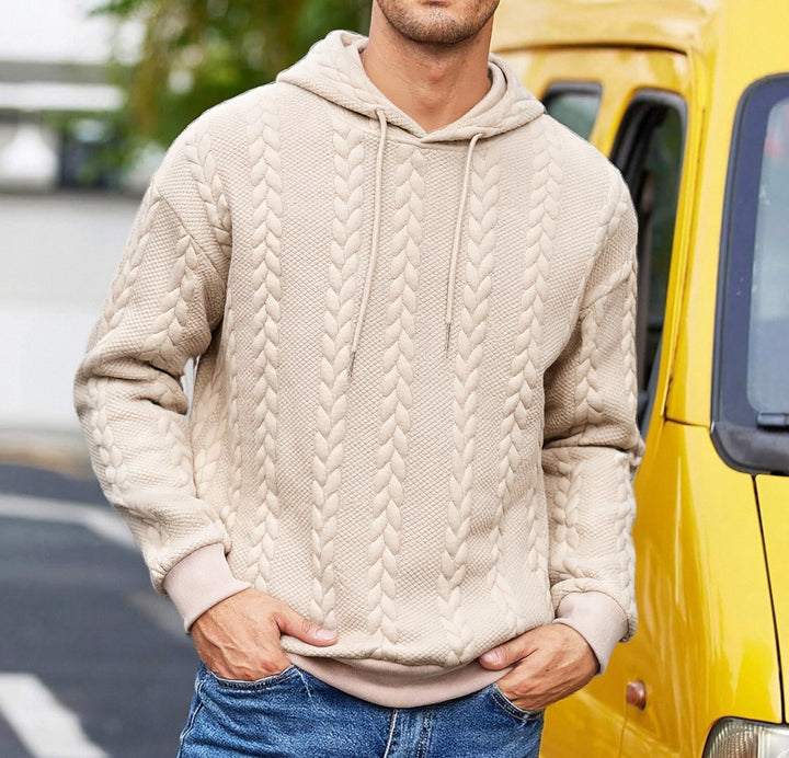 Herren Kapuzenpullover mit erhabenem Flechtrelief und weichem Innenfutter – Cavarno