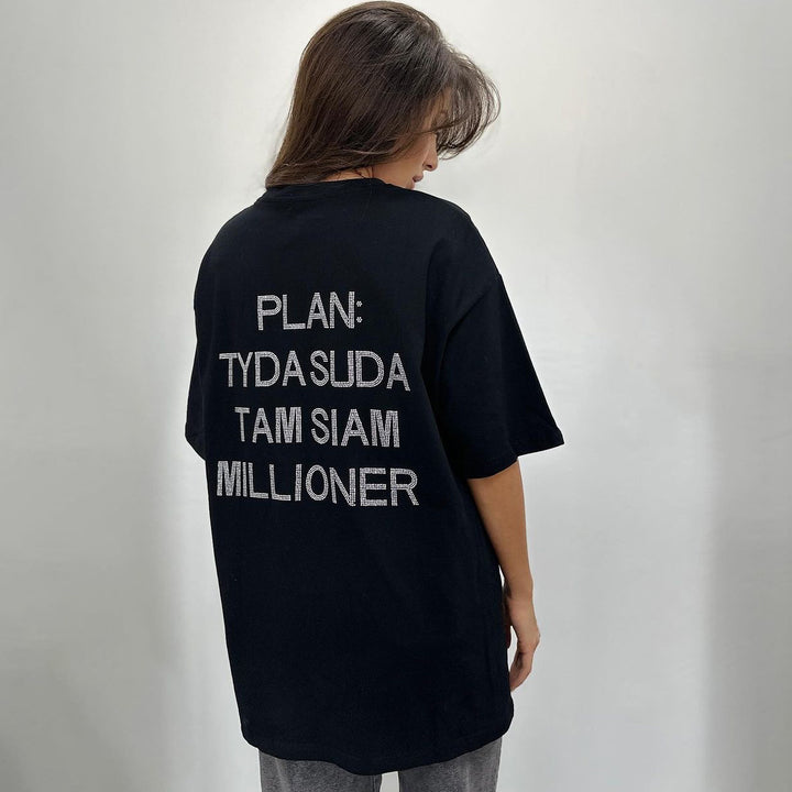 Damen oversized Statement-T-Shirt mit Strassschrift auf dem Rücken – Avérine