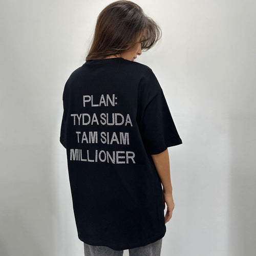 Damen oversized Statement-T-Shirt mit Strassschrift auf dem Rücken – Avérine