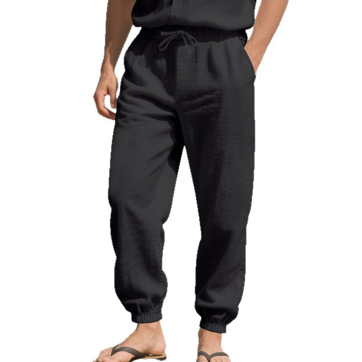 Herren Leichte Leinenoptik-Loungehose mit Tunnelzug, elastischem Knöchelabschluss & Seitentaschen – Sorevano