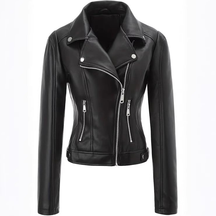 Damen Stylische und figurbetonte Bikerjacke mit Metallreißverschlüssen Echo Archiv