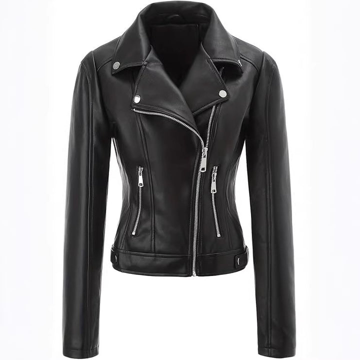 Damen Stylische und figurbetonte Bikerjacke mit Metallreißverschlüssen Echo Archiv