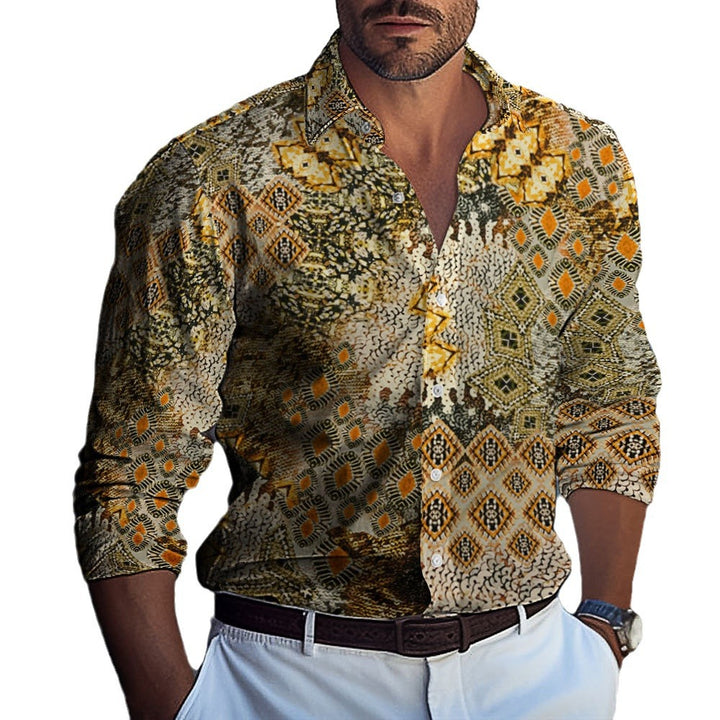 Herren Langarmhemd mit komplexem Paisley-Muster und exklusivem Design Echoarchiv