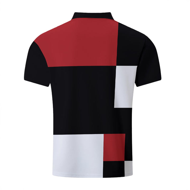 Herren Poloshirt mit kreativem Blockdesign und atmungsaktiver Textur Echoarchiv