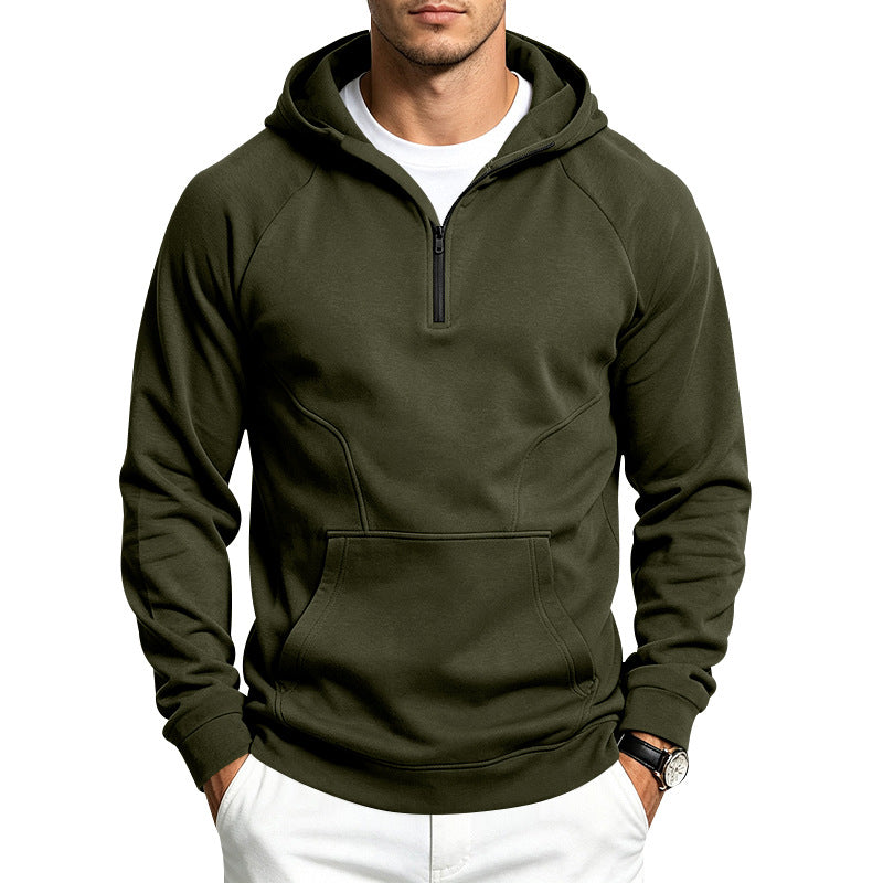Herren Kapuzenpullover mit halbem Reißverschluss, sportlich-slim Fit und Kängurutasche Echoarchiv