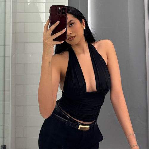 Damen Elegantes Crop-Top mit tiefem V-Ausschnitt und Wickeldetails Echo Archiv
