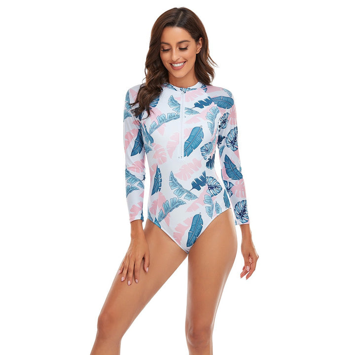 Damen Sportlicher Langarm-Badeanzug mit floralem Muster Echo Archiv