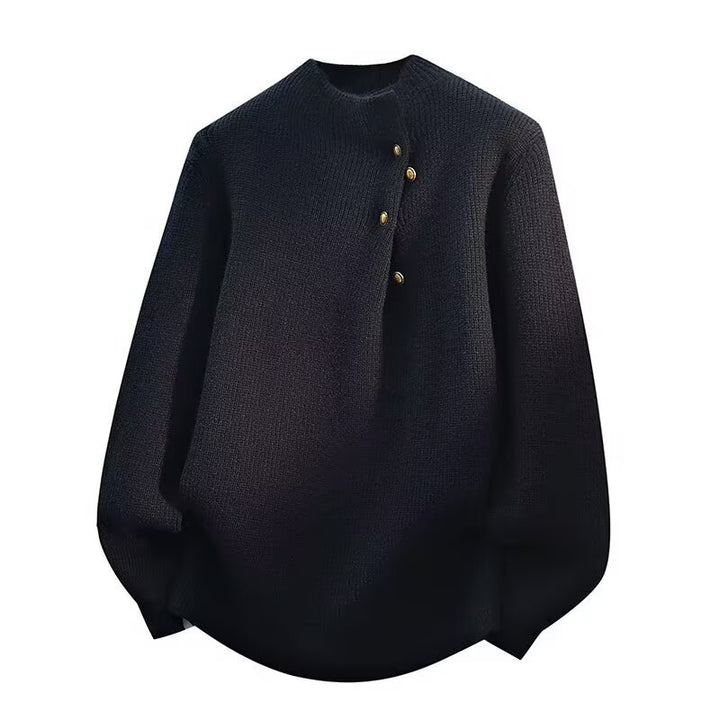 Damen Modischer Stehkragenpullover mit Knopfdetails Echoarchiv