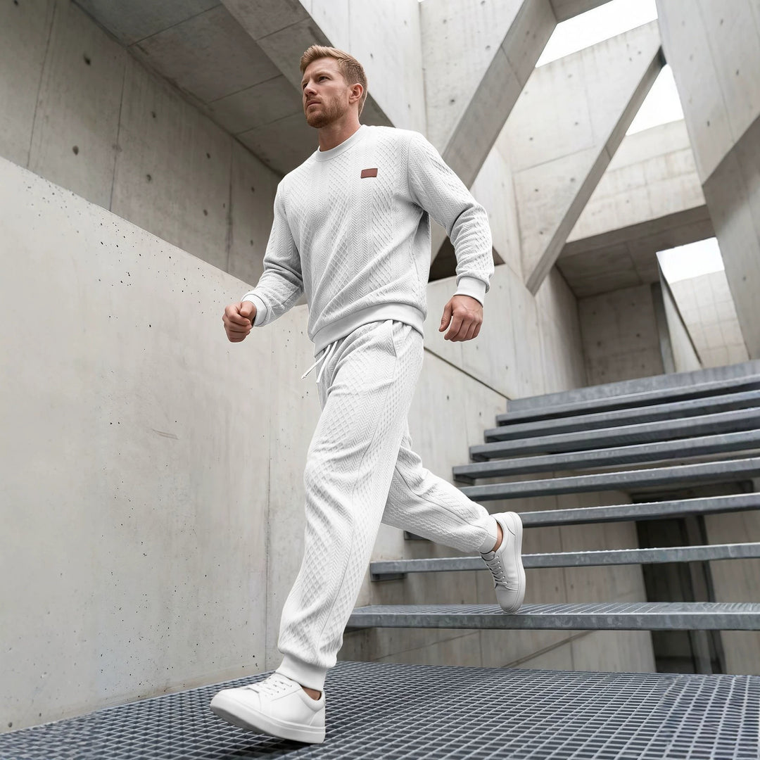 Herren Strukturierter Strick-Jogginganzug mit Rundhalsausschnitt und Kordelbund – Marzano