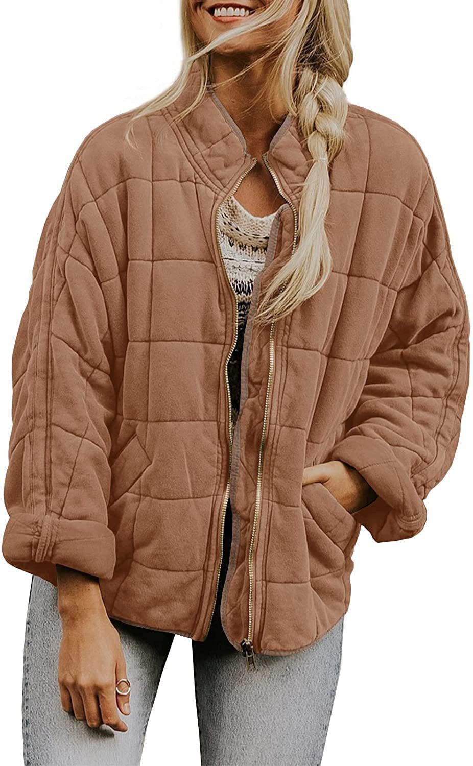 Damen Gepolsterte Oversize-Steppjacke mit Reißverschluss und Eingrifftaschen Echo Archiv