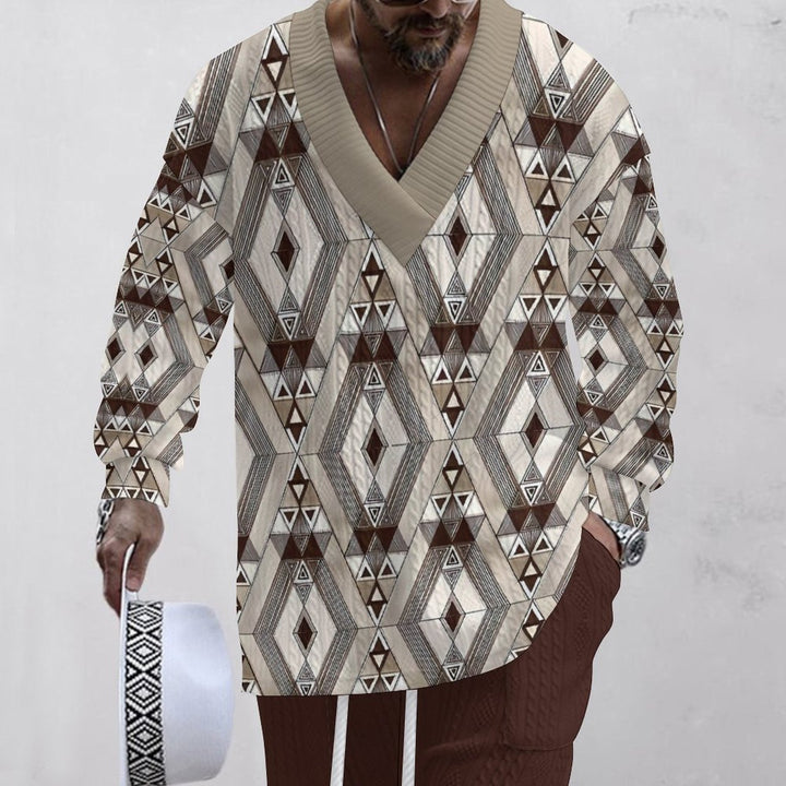 Herren lässiges Strickpullover mit geometrischem Muster und weitem Schnitt Echoarchiv