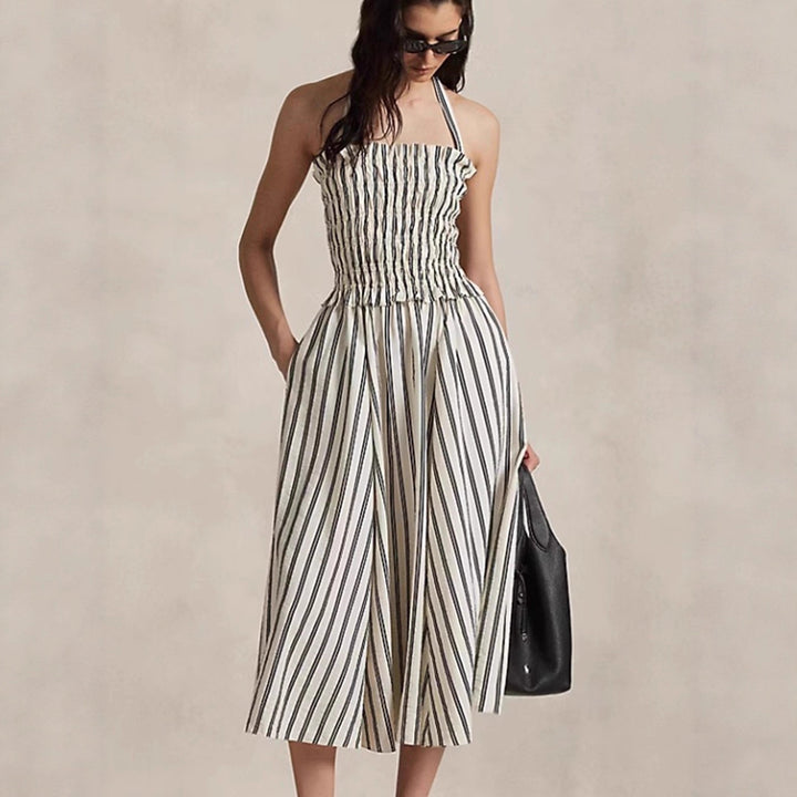 Damen nan Midikleid mit gerafftem Smock-Oberteil, abnehmbarem Neckholder und Eingrifftaschen Echo Archiv