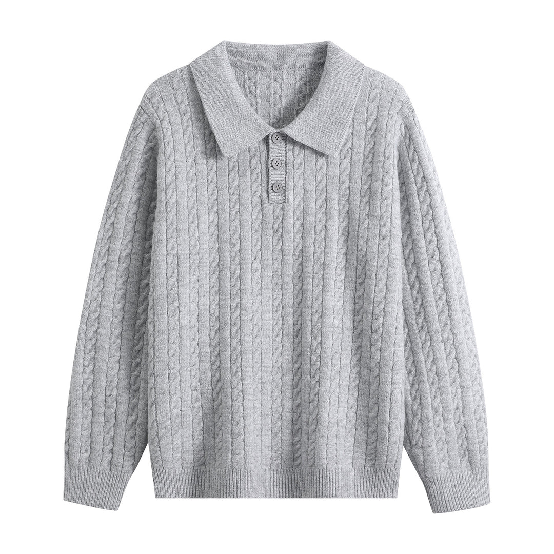 Herren Zopfstrick-Polopullover mit Polokragen, halber Knopfleiste & relaxed Schnitt Echoarchiv