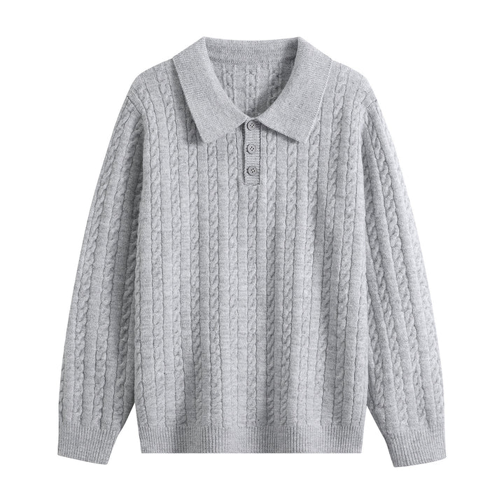 Herren Zopfstrick-Polopullover mit Polokragen, halber Knopfleiste & relaxed Schnitt Echoarchiv