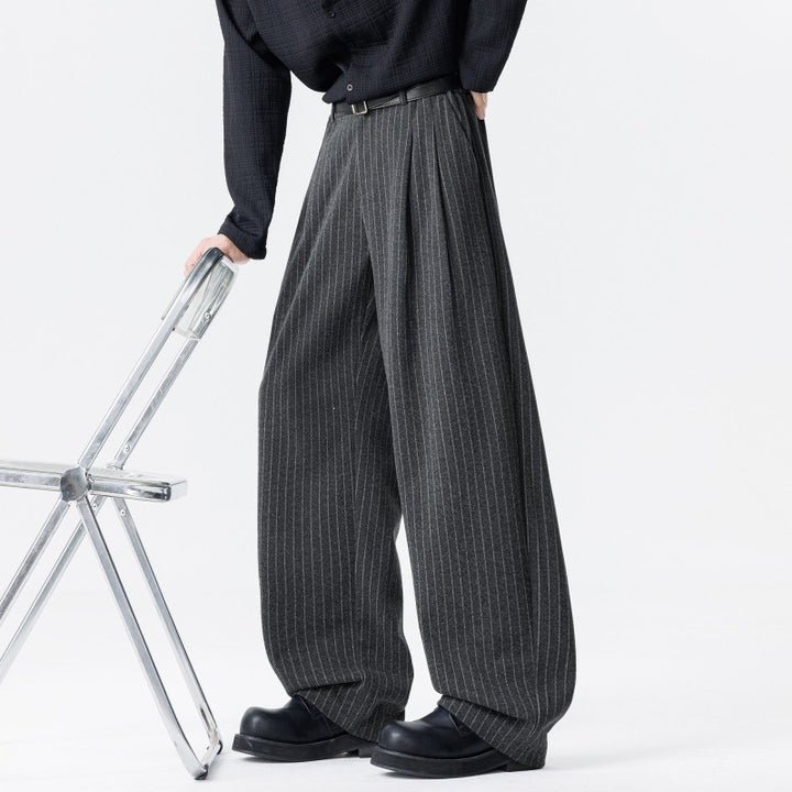 Damen Weite High‑Waist Plissee-Hose aus Wollmix mit elastischem Bund und weitem Bein Echoarchiv