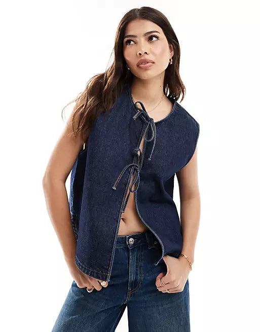 Damen Denim Bustier-Weste mit Schnürung Echo Archiv