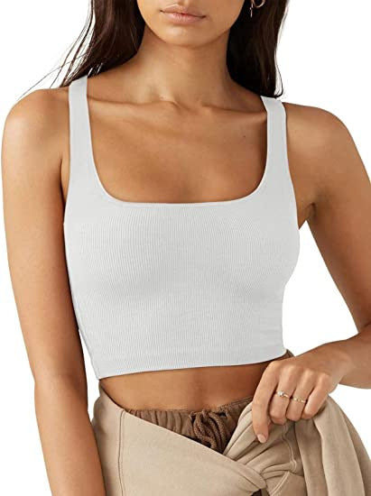 Damen cropped Top mit breiten Trägern und feinem Rippenmuster Echo Archiv