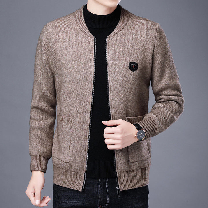 Herren Klassische Strickjacke mit Reißverschluss und aufgesetzten Taschen – Terenzo