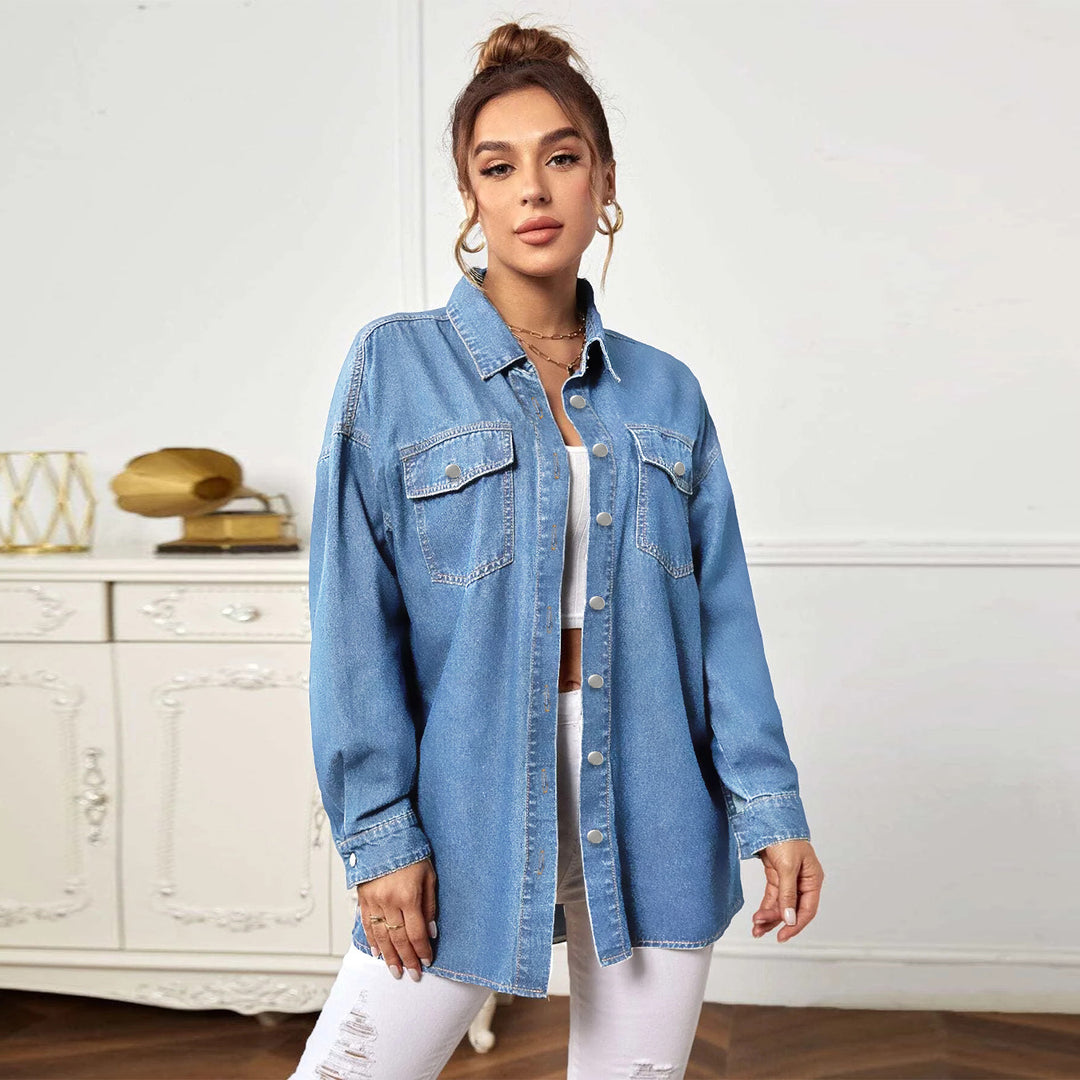 Damen Oversize-Denim-Hemdjacke mit Pattentaschen Echo Archiv