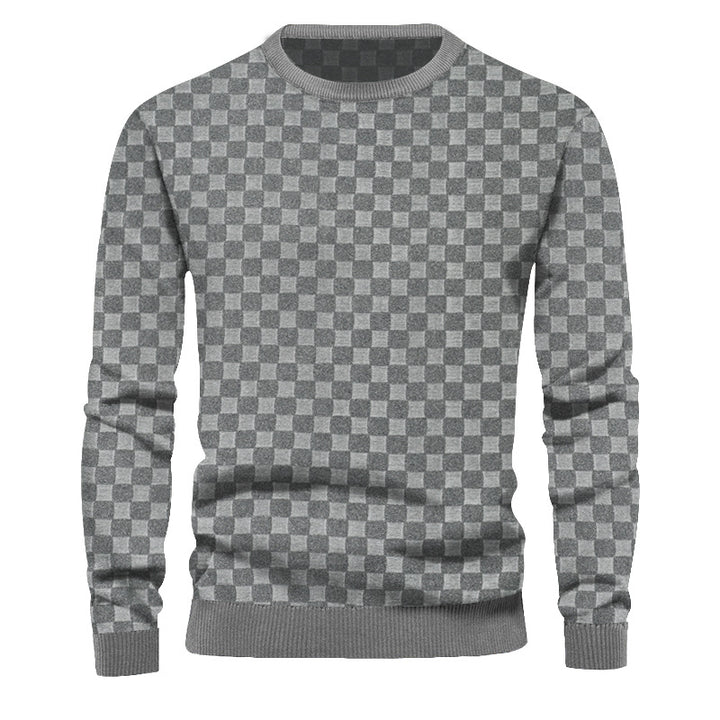 Herren nan feinstrukturierter Rundhals-Pullover mit Karo-Relief und gerippten Bündchen Echo Archiv