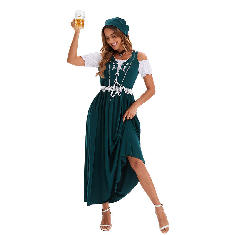 Damen nan langes Trachtenkleid im Dirndlstil mit Corsage-Schnürung und Spitzenbund Echo Archiv