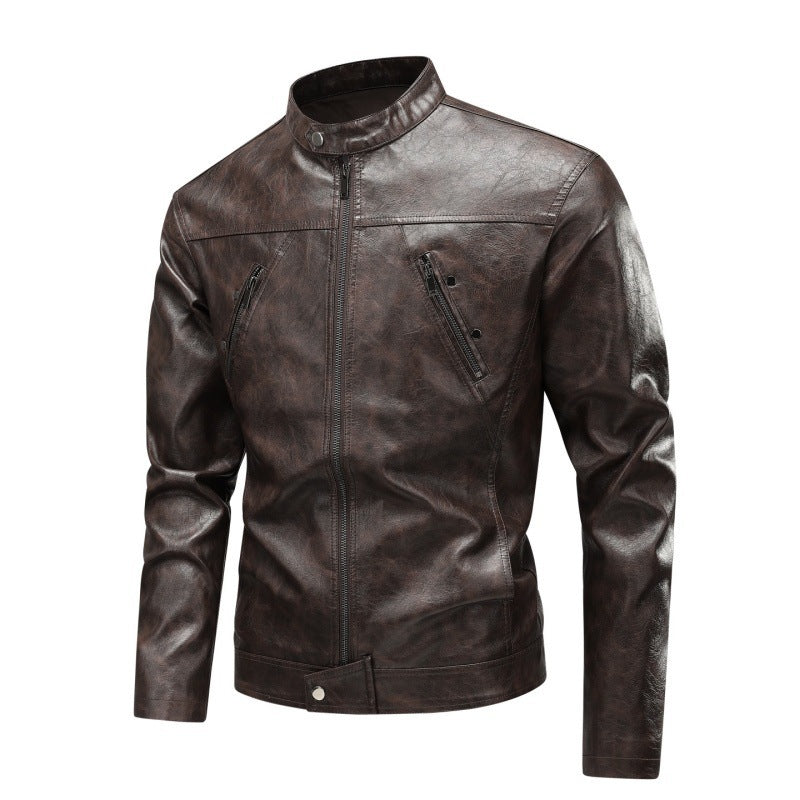 Herren modische Kunstlederjacke mit innovativen Reißverschlusstaschen Echoarchiv
