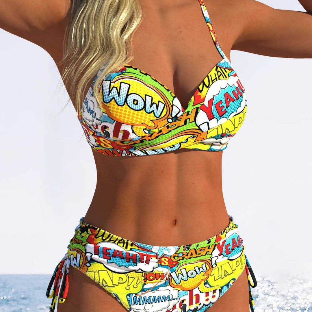 Damen Bikini-Set mit verspieltem Comic-Print und verstellbaren Seitenschnüren Echo Archiv