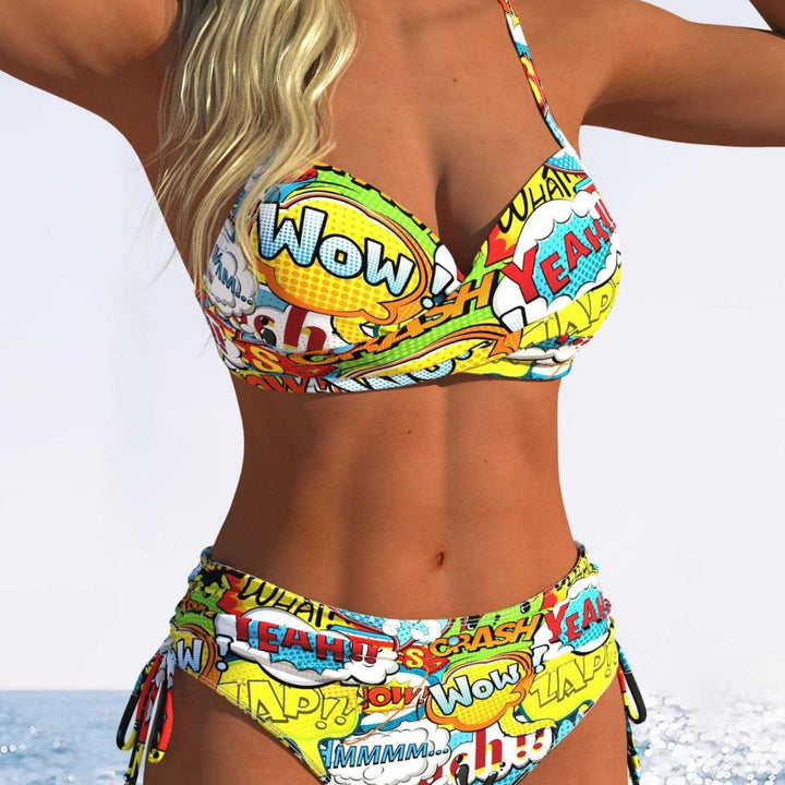 Damen Bikini-Set mit verspieltem Comic-Print und verstellbaren Seitenschnüren Echo Archiv