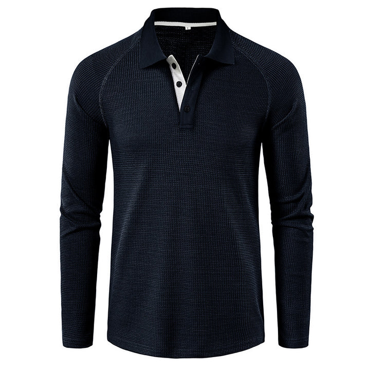 Herren Sportliches Langarm-Poloshirt mit Struktur Echoarchiv