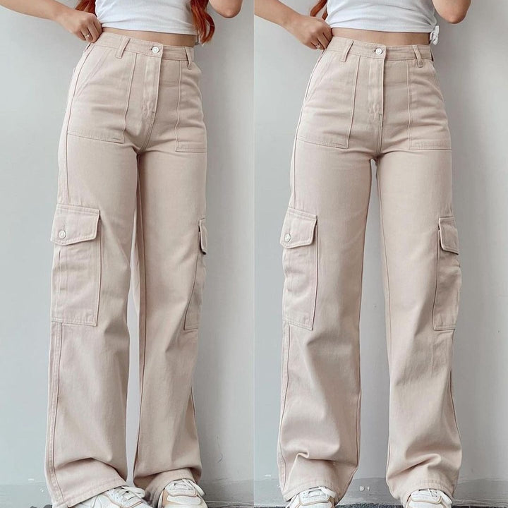 Damen Cargohose mit hoher Taille, geradem Bein und aufgesetzten Pattentaschen Echoarchiv