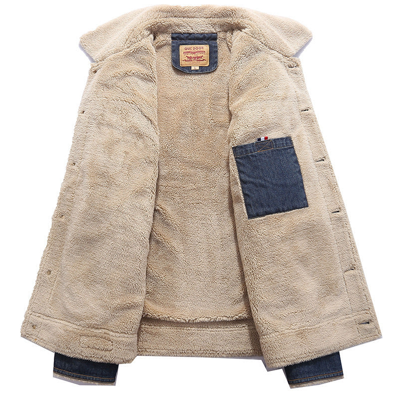Herren Denim-Workerjacke mit wärmender Teddyfleece-Innenlage und Sherpa-Kragen – Denvaro