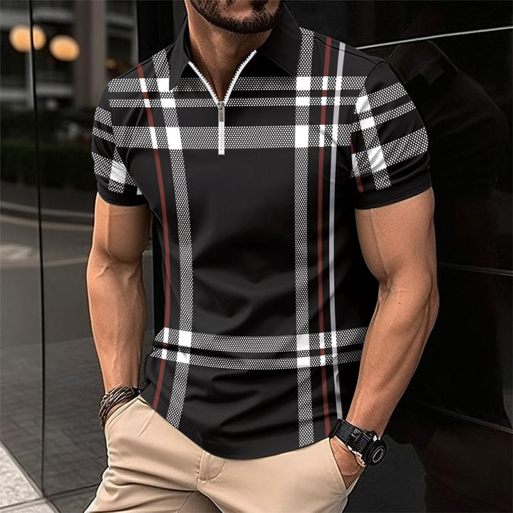 Herren Kurzarm Poloshirt mit modernem Reißverschlussdesign Echoarchiv