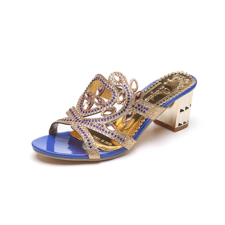 Damen nan verzierte Mule-Sandalette mit geschwungenem Riemenwerk, Kristallbesatz und metallisch facettiertem Blockabsatz Echo Archiv
