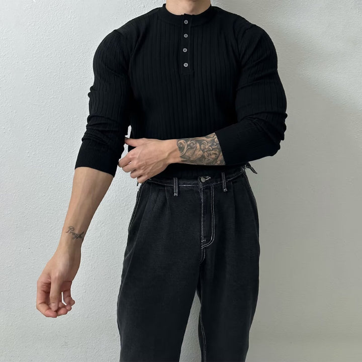 Herren Elegantes Langarmshirt mit Knopfleiste Echo Archiv