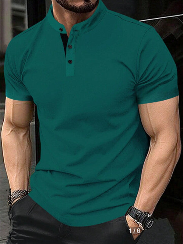Herren elegantes Kurzarm-Polohemd mit Stehkragen und Knopfleiste Echoarchiv