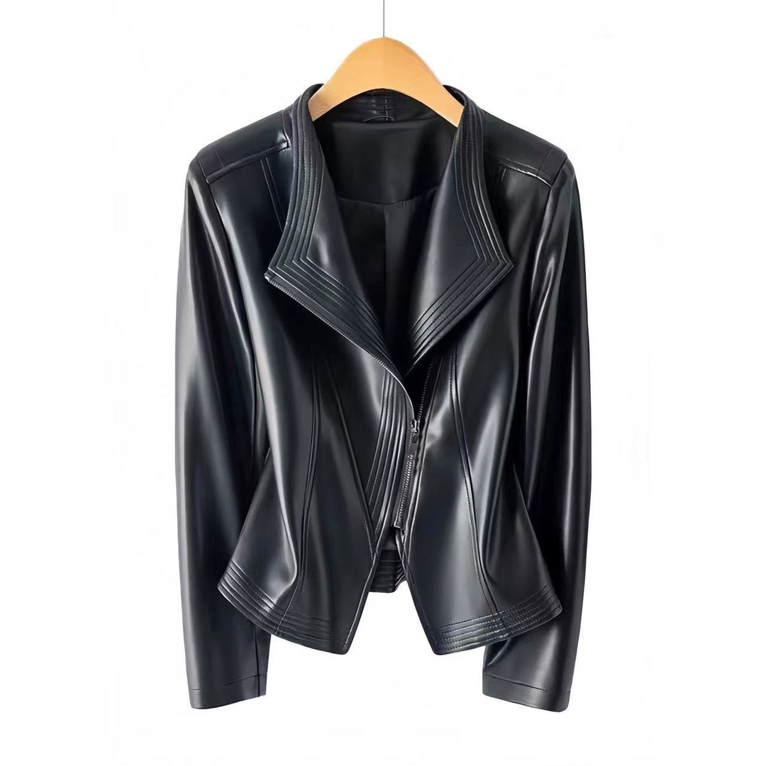 Damen Modische Kunstlederjacke mit asymmetrischem Reißverschluss Echo Archiv