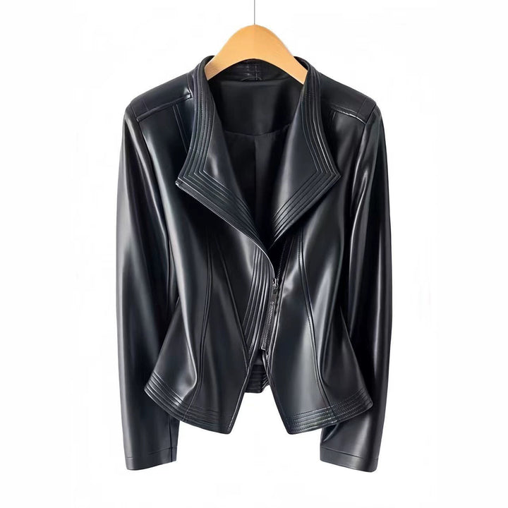 Damen Modische Kunstlederjacke mit asymmetrischem Reißverschluss Echo Archiv