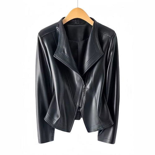 Damen Modische Kunstlederjacke mit asymmetrischem Reißverschluss Echo Archiv