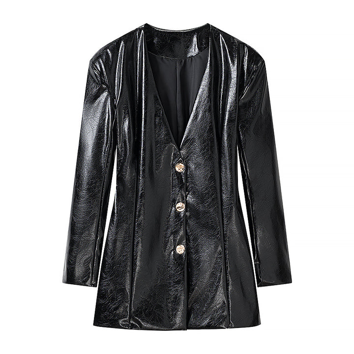 Damen Kurzer Lacklederimitat-Rock mit gerader Silhouette und Mittelnaht Echo Archiv