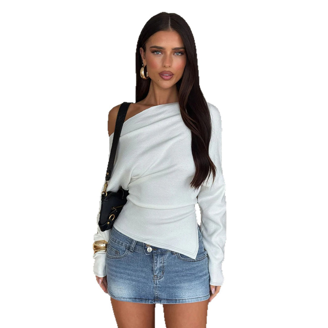Damen nan figurnahes Stretch-Top mit weitem U-Boot-Ausschnitt und asymmetrischem Saum Echo Archiv