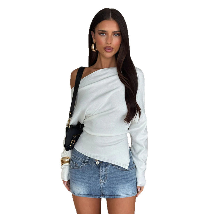 Damen nan figurnahes Stretch-Top mit weitem U-Boot-Ausschnitt und asymmetrischem Saum Echo Archiv