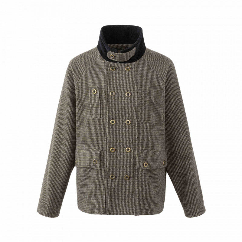Herren Doppelreihige Wollmix-Fieldjacke im Hahnentritt mit Cordkragen und Pattentaschen Echo Archiv