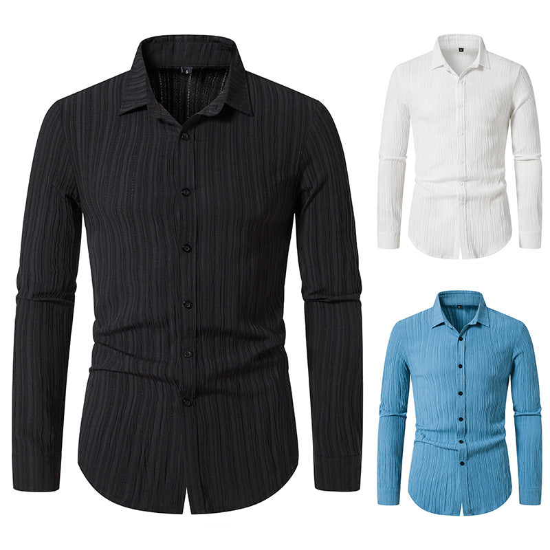 Herren Texturiertes Slim-Fit-Hemd mit krauser Struktur und Kentkragen Echo Archiv