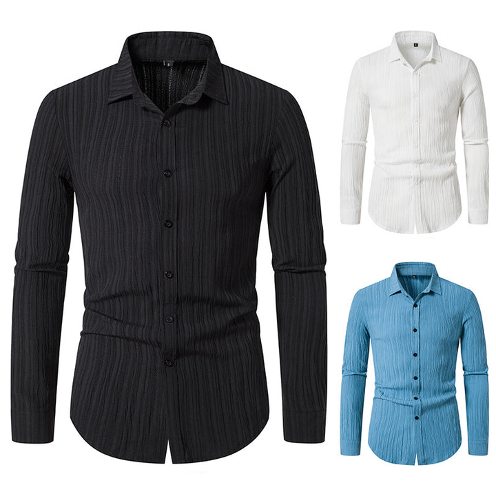 Herren Texturiertes Slim-Fit-Hemd mit krauser Struktur und Kentkragen Echo Archiv